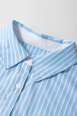 Outlet Dear-Lover Contrast Patch Pocket Cuffed Sleeve Casual Shirt Sky Blue Stripe
