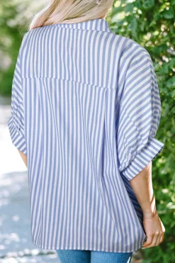 Best Dear-Lover Dolman Sleeve Oversize Shirt Sky Blue Stripe