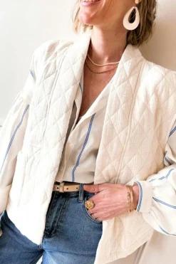Best Dear-Lover Drop Shoulder Bubble Sleeve Loose Shirt Sky Blue Stripe