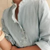 Outlet Dear-Lover Frilled Trim Button Up Long Sleeve Shirt Sky Blue Stripe