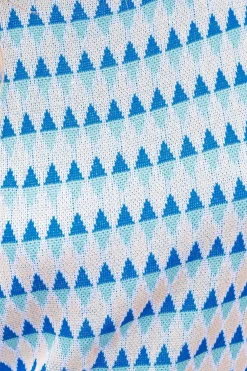 Fashion Dear-Lover Geometric Print Round Neck Slim Fit Sweater Vest Sky Blue Stripe