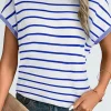 Online Dear-Lover Knitted Bat Sleeve T Shirt Sky Blue Stripe