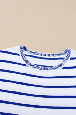 Online Dear-Lover Knitted Bat Sleeve T Shirt Sky Blue Stripe