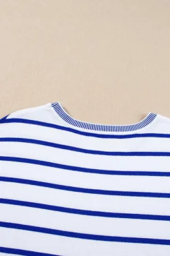Online Dear-Lover Knitted Bat Sleeve T Shirt Sky Blue Stripe