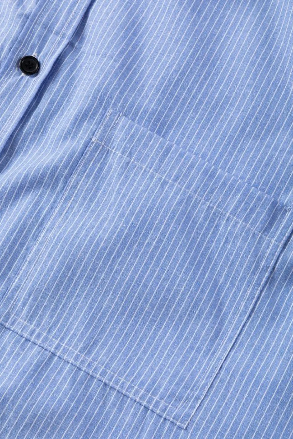 Clearance Dear-Lover Roll-tab Sleeve Pocketed Long Shirt Sky Blue Stripe