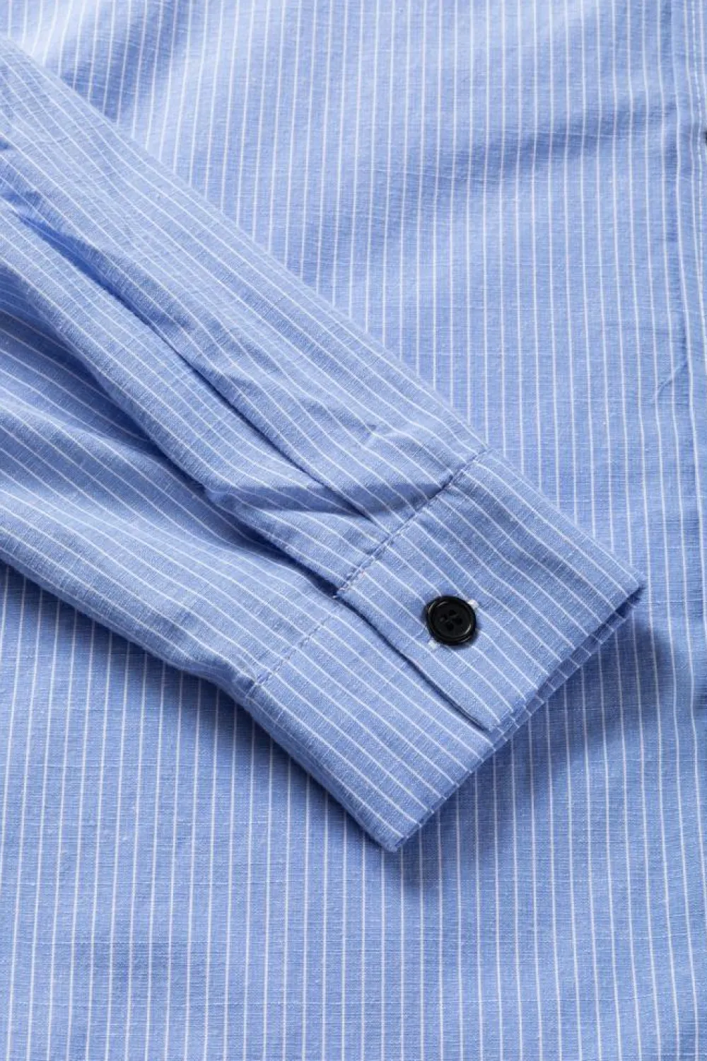 Clearance Dear-Lover Roll-tab Sleeve Pocketed Long Shirt Sky Blue Stripe