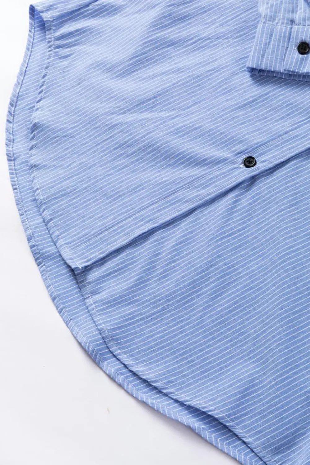 Clearance Dear-Lover Roll-tab Sleeve Pocketed Long Shirt Sky Blue Stripe