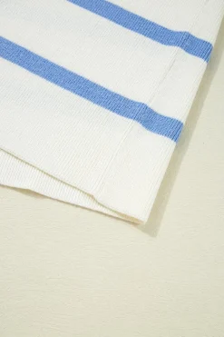 Discount Dear-Lover Split V Neck Collared Ribbed Sweater Vest Sky Blue Stripe