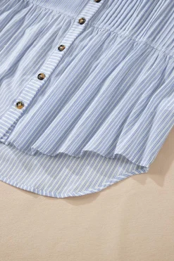 Hot Dear-Lover Striped Buttoned up Long Sleeve Shirt Sky Blue Stripe