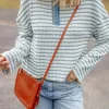 Online Dear-Lover Textured Frilly Trim Buttons Henley Long Sleeve Top Sky Blue Stripe