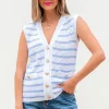 Discount Dear-Lover V Neck Gold Buttons Elegant Sweater Vest Sky Blue Stripe