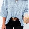 Sale Dear-Lover Textured Knit Drop Shoulder Short Sleeve Sweater Sky Blue