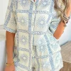 Clearance Dear-Lover Vacation Printed Loose Shirt and Drawstring Shorts Set Sky Blue