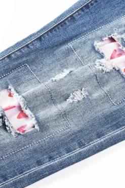Fashion Dear-Lover Valentines Day Heart Patchwork Jeans Sky Blue