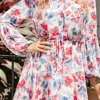 Fashion Dear-Lover Vintage Floral Print Drawstring Flowy Dress Sky Blue