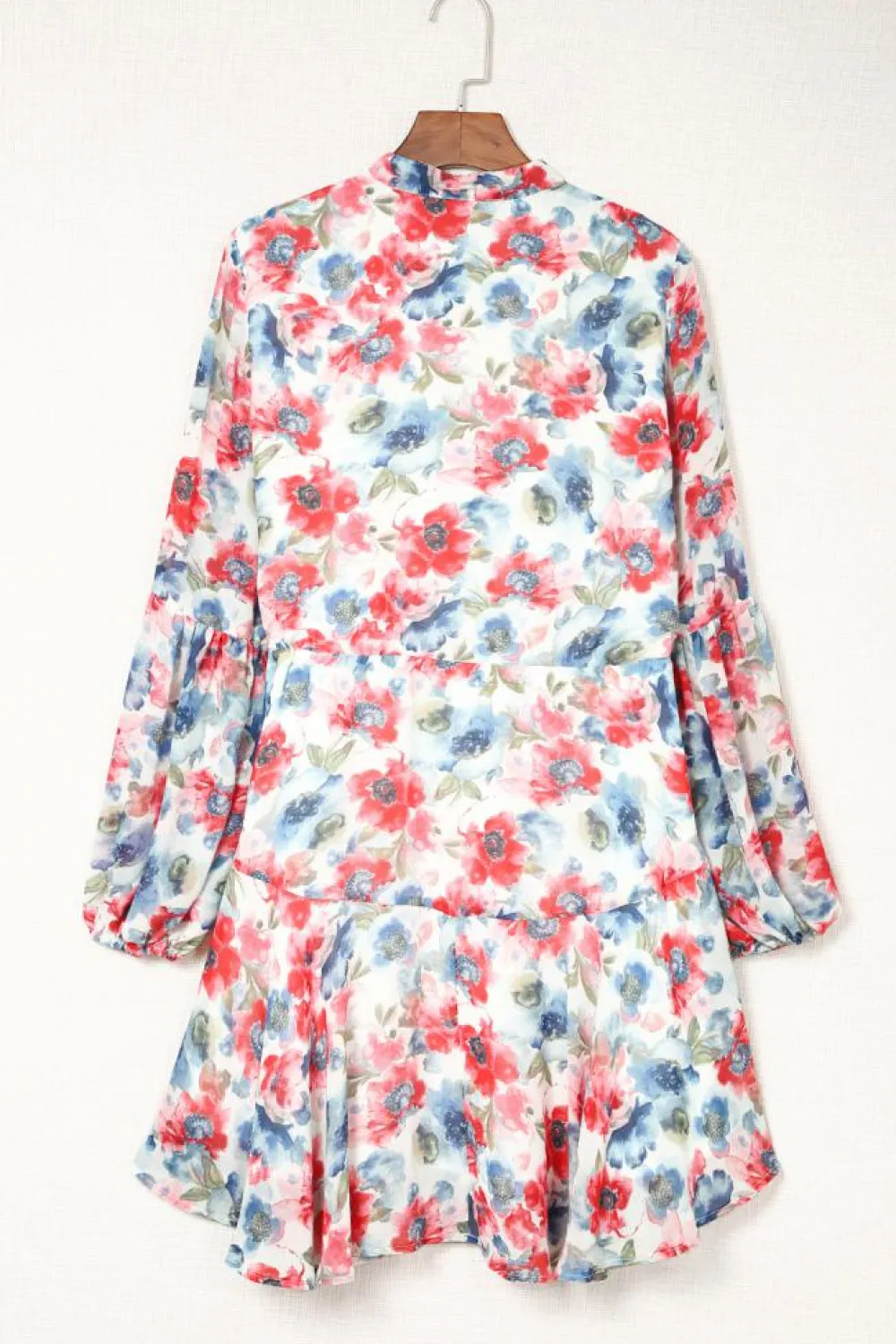 Fashion Dear-Lover Vintage Floral Print Drawstring Flowy Dress Sky Blue