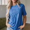 Online Dear-Lover Vintage MOTHERHOOD Letter Graphic T Shirt Sky Blue