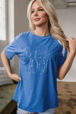 Online Dear-Lover Vintage MOTHERHOOD Letter Graphic T Shirt Sky Blue