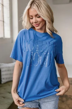 Online Dear-Lover Vintage MOTHERHOOD Letter Graphic T Shirt Sky Blue