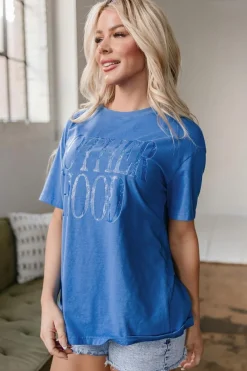 Online Dear-Lover Vintage MOTHERHOOD Letter Graphic T Shirt Sky Blue