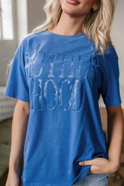 Online Dear-Lover Vintage MOTHERHOOD Letter Graphic T Shirt Sky Blue