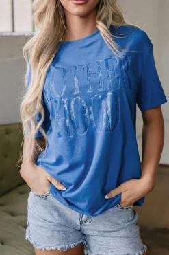 Online Dear-Lover Vintage MOTHERHOOD Letter Graphic T Shirt Sky Blue