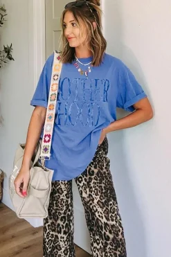 Online Dear-Lover Vintage MOTHERHOOD Letter Graphic T Shirt Sky Blue