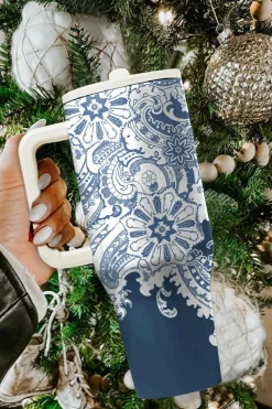 Best Dear-Lover Vintage Pattern Print Stainless Steel Portable Cup 40oz Sky Blue