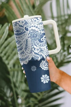 Best Dear-Lover Vintage Pattern Print Stainless Steel Portable Cup 40oz Sky Blue