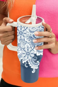 Best Dear-Lover Vintage Pattern Print Stainless Steel Portable Cup 40oz Sky Blue