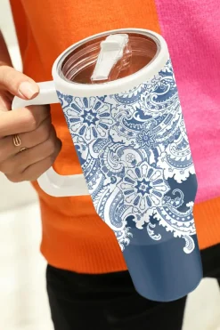 Best Dear-Lover Vintage Pattern Print Stainless Steel Portable Cup 40oz Sky Blue