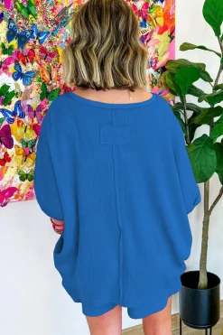 Online Dear-Lover Waffle Knit Oversize Tee and Shorts Set Sky Blue