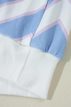 Fashion Dear-Lover Zigzag Striped Print V Neck Oversized Top Sky Blue
