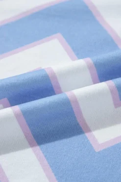 Fashion Dear-Lover Zigzag Striped Print V Neck Oversized Top Sky Blue