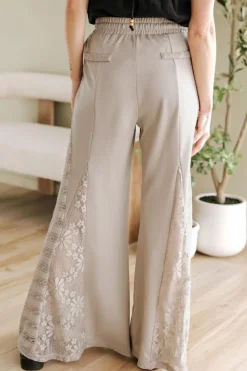New Dear-Lover Boho Lace Patchwork Wide Leg High Waist Pants Smoke Gray