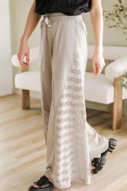 New Dear-Lover Boho Lace Patchwork Wide Leg High Waist Pants Smoke Gray