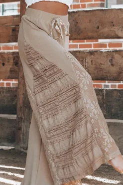 New Dear-Lover Boho Lace Patchwork Wide Leg High Waist Pants Smoke Gray
