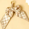 New Dear-Lover Checkered Flower Bow Knot Keychain Smoke Gray