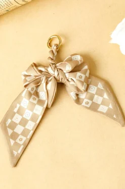 New Dear-Lover Checkered Flower Bow Knot Keychain Smoke Gray