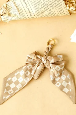 New Dear-Lover Checkered Flower Bow Knot Keychain Smoke Gray