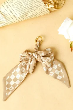 New Dear-Lover Checkered Flower Bow Knot Keychain Smoke Gray