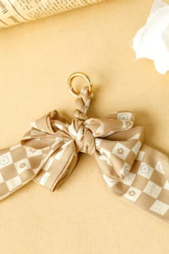 New Dear-Lover Checkered Flower Bow Knot Keychain Smoke Gray
