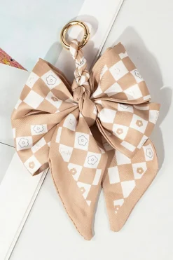 New Dear-Lover Checkered Flower Bow Knot Keychain Smoke Gray