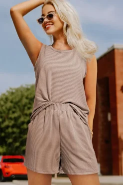 Hot Dear-Lover Corded Sleeveless Top and Pocketed Shorts Set Smoke Gray
