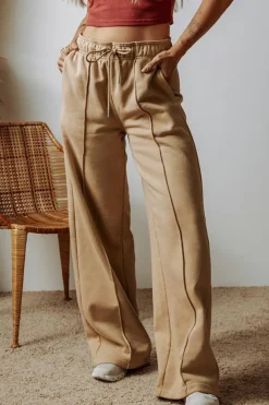 Online Dear-Lover Exposed Seam Drawstring High Waist Wide Leg Pants Smoke Gray