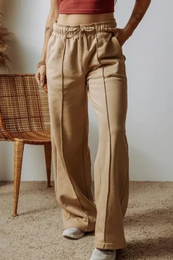 Online Dear-Lover Exposed Seam Drawstring High Waist Wide Leg Pants Smoke Gray