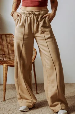 Online Dear-Lover Exposed Seam Drawstring High Waist Wide Leg Pants Smoke Gray
