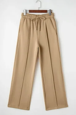 Online Dear-Lover Exposed Seam Drawstring High Waist Wide Leg Pants Smoke Gray