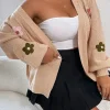Hot Dear-Lover Floral Applique Drop Shoulder Bubble Sleeve Cardigan Smoke Gray