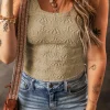 Fashion Dear-Lover Floral Jacquard Square Neck Tank Top Smoke Gray
